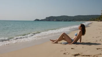 En fredelig strandscene med en person som nyter solen og sjøen