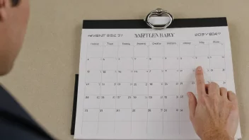 En person sitter ved et skrivebord med en åpen kalender, ser oppmerksom og fokusert ut.