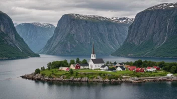 En pittoresk øy i Norge med en liten landsby og en kirke.