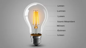 Et bilde som viser en lyspære med en lumen-målingsmerking, omgitt av forskjellige lyskilder med varierende lumen-utganger.