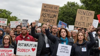 En gruppe mennesker som protesterer for asylsøkeres rettigheter.