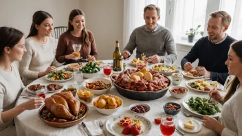 En varm og koselig scene av en tradisjonell norsk navnefest.