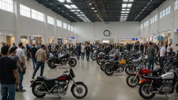 En motorsykkelmesse med mange motorsykler på utstilling.