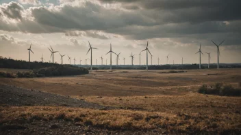 Et fredelig naturlandskap med en hint av industriell aktivitet, som representerer balansen mellom natur og ressursutnyttelse.