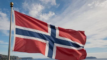 Et norsk flagg som vifter i vinden, symboliserer nasjonal stolthet og feiring.