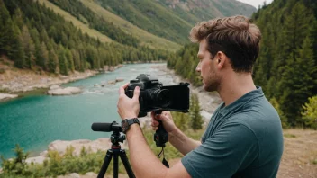 En person som filmer en vlog på en naturskjønn utendørs plass.