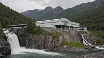 En naturskjønn utsikt over et norsk industriområde med fokus på edelsteinsindustribygget.