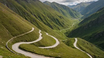 En fjellpassasje med en svingete sti gjennom den, omgitt av bratte klipper og fjell.