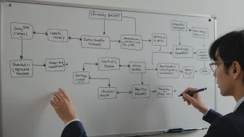 En person står foran en whiteboard og tegner et flytdiagram for å illustrere en arbeidsflytsimulering.