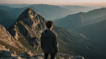 En person som står på en fjelltopp og ser ut på en fantastisk utsikt.