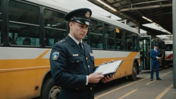 En transportinspektør i uniform, som inspekterer et kjøretøy.