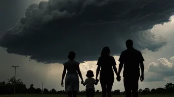 En familie med far, mor og barn, med en mørk sky over dem, som symboliserer trusselen om vold i hjemmet.