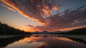 Et fredelig landskap med en storslagen solnedgang, som fremhever skønnheten i naturen.