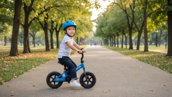 Et barn som sykler på en barnevel med hjul i en park