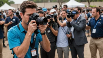 En fotojournalist tar bilder på en nyhetsbegivenhet.