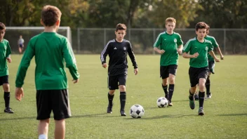 Unge fotballspillere under trening med treneren sin.