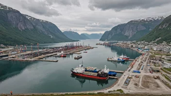 Et skipsverft med fiskebåter under bygging i en norsk fjord.