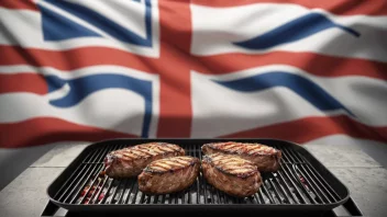 En illustrasjon av en grill med et norsk flagg i bakgrunnen.