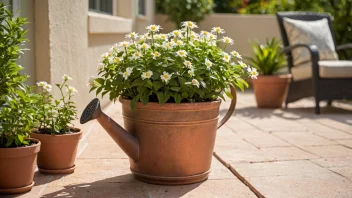 En vakker hagepotteplante på en terrasse