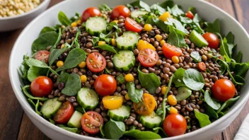 En deilig og sunn linsesalat med en variasjon av grønnsaker og en forfriskende dressing.