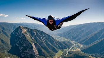 En wingsuitflyger som flyr gjennom luften med et spektakulært landskap nedenfor