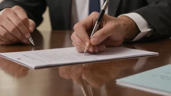 En person som signerer et dokument, med fokus på handlingen underskriving.