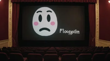 En kino med en skilt som sier 'Floppfilm' og et bilde av en trist ansikt