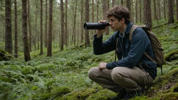 En naturspesialist i sitt naturlige miljø, observerer og tar notater.