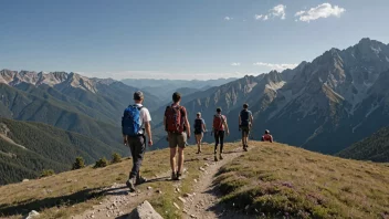 En gruppe mennesker på en guidet tur i fjellet.