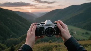 En fotograf tar et bilde av et vakkert landskap.