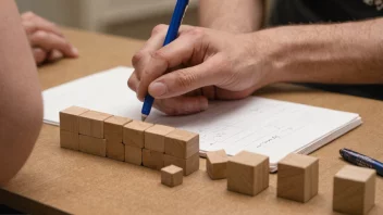 En person som bygger en struktur med blokker, som symboliserer prosessen med å bygge en artikkel fra grunnen av