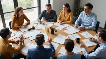 En gruppe mennesker som diskuterer og planlegger rundt et bord.