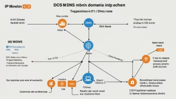 Et diagram som viser hvordan DNS fungerer, med et domenenavn som oversettes til en IP-adresse