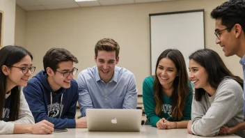 En gruppe studenter som mottar studenterhjelp fra en rådgiver på et universitet.