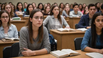 En semesterstudent i et universitetsforelesningsrom