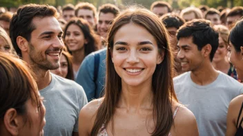 En person med et vennlig ansikt og et mildt smil, omgitt av mennesker som setter pris på og respekterer dem.