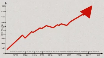 En graf som viser en nedgang i pris over tid, med en rød pil som peker nedover.