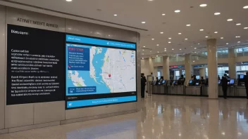 En digital informasjonsskærm på et offentlig sted.