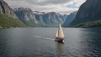 En latstaur seiler i en fredelig norsk fjord.