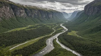 En vakker dal i Norge med en elv som renner gjennom den.