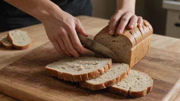 En person som skjører brød på en skjærebrett.