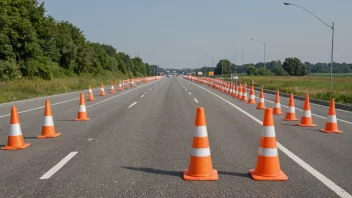 En veisperring på en motorvei med trafikk-kjegler og varselskilt