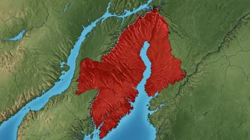 En illustrasjon av et norsk fylkeskart med en rød overlegg, som representerer ideen om noe som dekker hele fylket.