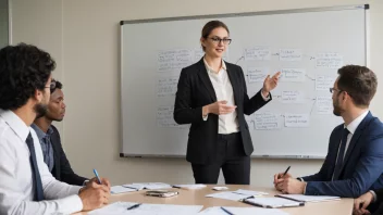 En konsulent i et møte med et team, diskuterer prosessforbedringer.