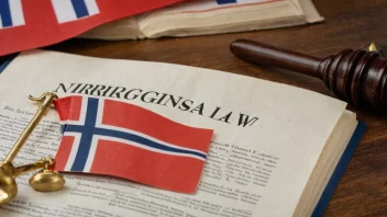 Et norsk flagg med en lovtekst i forgrunnen, som representerer landets utlendingslov.