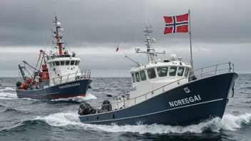 En illustrasjon av en fiskebåt som overvåkes av et fiskerioppsynsfartøy.