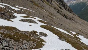 En snøflekk på et fjell med synlig vegetasjon