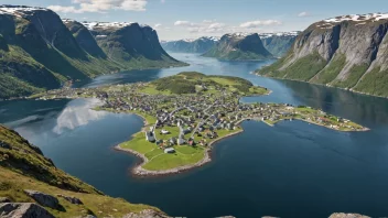 Et bilde av en typisk norsk kommune med en blanding av landlige og urbane områder.