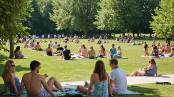 En lys og fargerik bilde av mennesker som nyter en sommersøndag