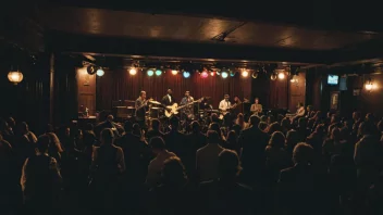 En jazzklubb med et live band som spiller på scenen.